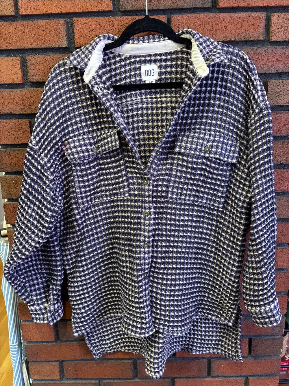 BDG Navy & White Patterned Waffle Shacket